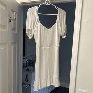 Altar'd State Cream Sheath Dress with Puff Sleeves and Sweetheart Neckline